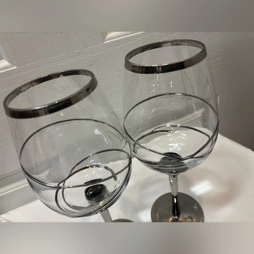 Z Gallerie clear with silver accents, Silver Rimmed & Stemmed 32Oz Wine Glasses